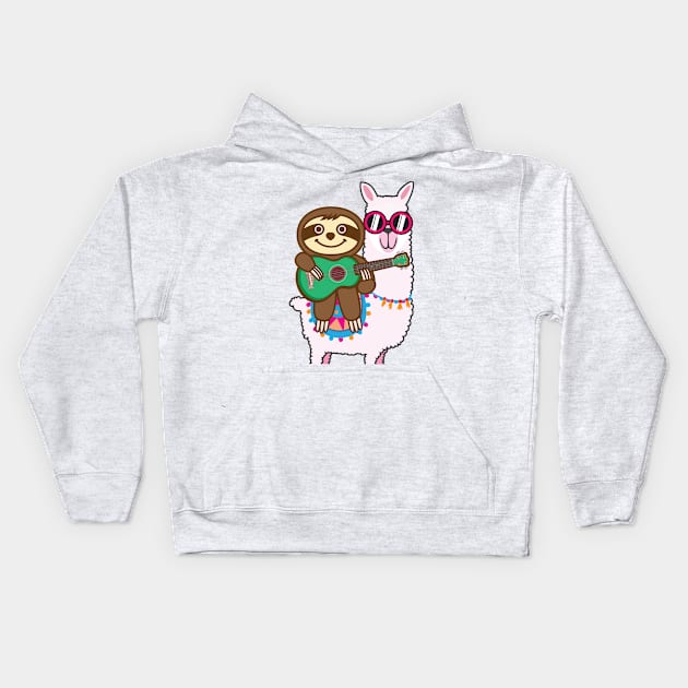 Sloth Llama Ukulele Kids Hoodie by Plushism